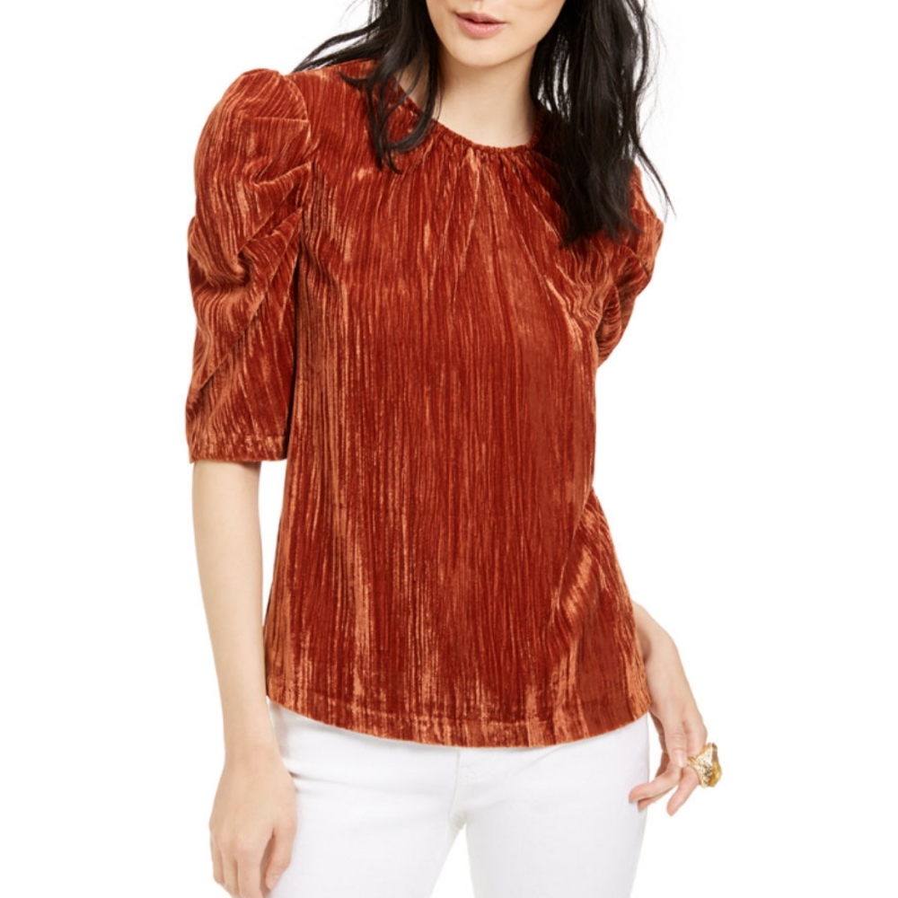 LEYDEN  Crushed Velvet Puff-Sleeve Top